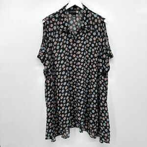 Antthony Original Tunic Top Shirt Blouse‎ Plus Size 3X Black Sheer Flowy No Cami